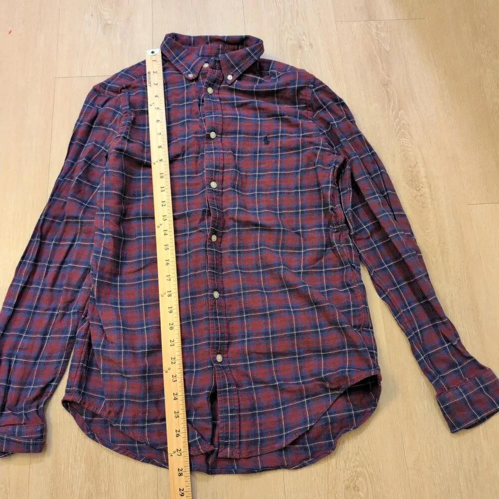 VTG‎ Ralph Lauren Youth XL Button Up Shirt Plaid Horse Red Maroon
